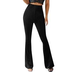 Schlaghose Damen Cordhose Elastische Taille Glocke Unterhose Freizeithose Elastische Taille Bell Bottom Hosen Casual Lange Bootcut Stretch Hosen mit Taschen von Generic