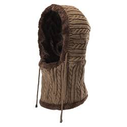 Schlupfmütze Damen Herren Sturmhaube Winddicht Schalmütze Fleece Gefüttert Wintermütze Warm Strickmütze Winter Strick Balaclava Mütze Kapuzen-Schal Gesichtshaube für Winter (Khaki, One Size) von Generic