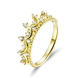 Schmuck,Authentische 925 Sterling Silber Prinzessin Krone Gold Farbe Krone Ringe für Frauen Ehering Schmuck von Generic
