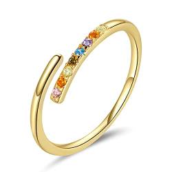 Schmuck,Goldener Ring 925 Sterling Silber Intarsien Farbiger Zirkon Offener Ring für Frauen Modell Schmuck Ehering Geschenk von Generic