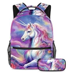 Schöner Einhorn-Stil, müheloser Stil und Funktion, Rucksack mit Federmäppchen, Premium-Schulranzen-Set für Jungen, Mädchen, Teenager, Mehrfarbig Nr. 07, B：29.4x20x40cm P：19x7.5x3.8cm, Tagesrucksäcke von Generic