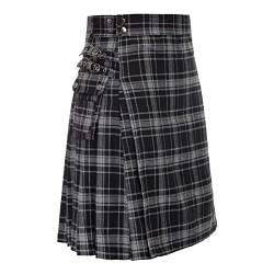 Schottischer Kilt Herren Kariert Klassischer Schottische Tartan Kilt Goth Rock Minirock Streetwear Bequeme Highland Schottenrock Mit Ledergürtel Skater Streetwear von Generic