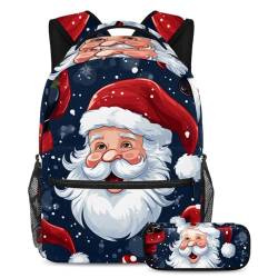 Schulranzen-Set mit Weihnachtsmann-Motiv, 2-teilig, für Jungen, Mädchen, Teenager, die ultimative Reise-Büchertasche, Mehrfarbig Nr. 04, B：29.4x20x40cm P：19x7.5x3.8cm, Tagesrucksäcke von Generic