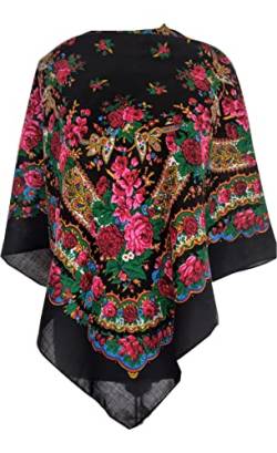 Schwarz Damen Schal Tuch Umschlagtuch 100% Wolle, mit Paisley und Blumen hochwertige Stola - sehr hohe Qualität 85cm x 85cm Orient Spring von Generic