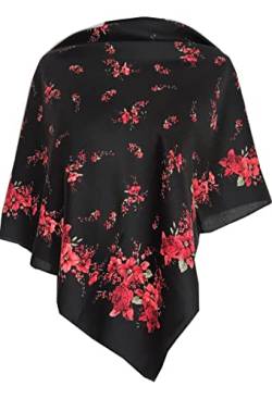 Schwarz Damen Schal Tuch Umschlagtuch mit Blumen, hochwertige Stola 80cm x 80cm von Generic