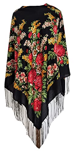 Schwarz Groß Damen Schal Tuch Umschlagtuch mit Paisley und Blumen, mit fransen, hochwertige Stola - sehr hohe Qualität 110cm x 110cm von Generic