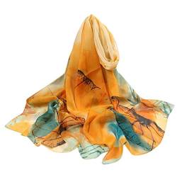 Seide Chiffon Schal Seidenschal lang Damen Seidentuch kariert Halstuch Damen-Seidenschal, langer weicher Wickelschal Loop weicher Schlauchschal für Frühjahr Scarf Eleganter Sommer Schal Seidentuch von Generic