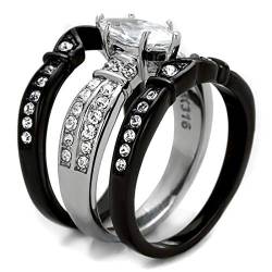 Sein und Ihr Paar Ringe Schwarz 3 Stück Damen CZ Cubic Zirkonia Ehering Sets Diamant Herren Ring Ein Verlobungsjubiläum Ringe von Generic