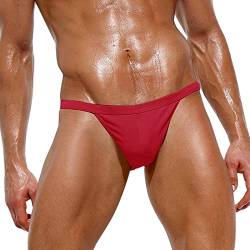 Sexy Badehose Herren Kurz Badeslip Eng Badehosen Männer Slip Jungen Schwimmhose Bunter Badeshorts Slips Tunnelzug Lustig Sommer Brief Swim Short Rot L von Generic