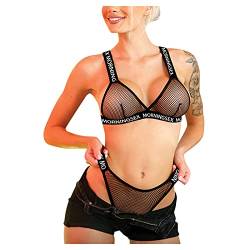 Sexy Damen Damen Spitze V-Ausschnitt Bodysuit Unterwäsche Tanga mit Strumpfband Dessous Set Spitze Strumpfband Strumpf Set (03B-Schwarz, M) von Generic