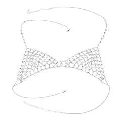 Sexy Kristall Strass Körperschmuck Mode Bikini Kette Halskette Unterwäsche BH Design Sommer Strand Perlenkette Damen (Silver, One Size) von Generic