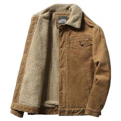 Sherpa-gefütterte Baumwoll-Cordjacke für Männer Fleecejacken mit Revers und Knopfleiste Warm gefütterte Wintermäntel (Kaffee,XL) von Generic