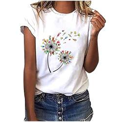 Shirt Damen T-Shirt Bluse Tops Shirt Oberteile Frauen weiß Kleidung Frau Sommer Shirts Top Damen Sommerlich Muster Kurzarm Oberteile Weißes Tshirt Casual Rundhals Klamotten Teenager Mädchen von Generic