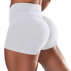 Short Gym-Yoga Damen Scrunch Kurze Leggings Push Up Geraffte Shorts Tights Laufhosen für Sport Yoga Fitness Radfahren Workout (Weiß, M) von Generic
