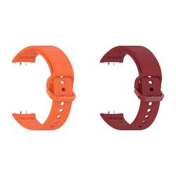 Silikon 2 Stück Armband für Samsung Galaxy Fit 3 (SM-R390), Weiches Silikon Ersatzarmband Uhrenarmband Sportarmband für Damen Herren (Orange+Rot) von Generic