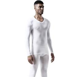 Slim Sexy Anzug für Herren Ice Mesh Hhole Ventilation Tight Seamless Base Top Pant Set Solid Color Suit Long Suit Mütze Herren Winter (White, L) von Generic