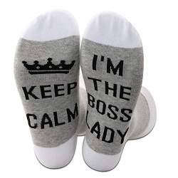 Socken mit Aufschrift "Keep Calm I'm The Boss", lustiges Geschenk für Mädchen, Grey-boss lady, 42 von Generic