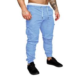 Solide Multi-Pocket-Hose Farbe Leggings Herren-Tooling-Hosen Lässige Herrenhose Kinder Arbeitshose (Light blue, M) von Generic