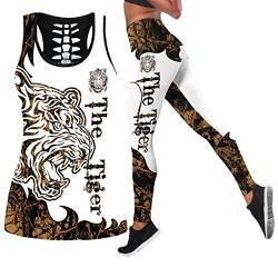 Sommer Damen 3D Tiger Animal Printed Tank Tops Leggings Set Sexy Funny Hollow Vest, Schwarz , 36 von Generic