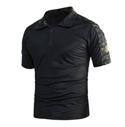 Sommer Herren Camo Quick Dry Tactical Polo Shirts Casual Uniform Militär Kurzarm Shirt Polo Shirts, Schwarz-Cp, XL von Generic