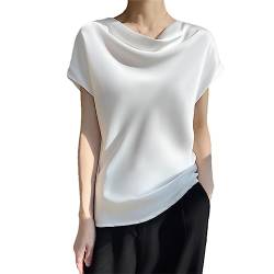 Sommer Kurzarm Damen Mode Swing Neck Tank Top Seide Satin Lose Dünn T-Shirt, weiß, X-Large von Generic