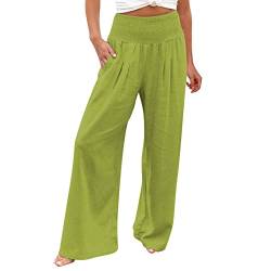 Sommer Leinenhose Damen Leichte Weite Hose Boho Sommerhose Hohe Taille Bequem Stoffhose Casual Einfarbig Freizeithose Baumwolle Leinen Palazzo Hosen mit Taschen Sporthose Frauen von Generic