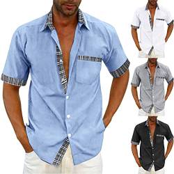 Sommerhemd Herren Slim Fit Stehkragen Baumwolle Stretch Kurzarmhemd Sommerhemd Modern Druckknöpfe Hemd Hemden Leicht Luftig Comfort Herrenhemd Leinenhemd von Generic