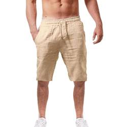 Sommerhose Herren Leicht 3/4 Leinenhose Kurz Weiss Leinenshorts Loose Fit Freizeithose Männer Leinen-Strandhosen Outdoor Hosen Kurze Sporthose/Trainingshose/Leinenhosen/Freizeithose von Generic