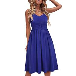 Sommerkleid Damen Einfarbig Spaghetti Swing Knielang A-Linien Knopf Kleid Midikleid Damen Sommerkleid Minikleid Rockabilly Freizeitkleid Skaterkleid Kurzes Tank Kleider Trägerkleid Damen Sommer von Generic