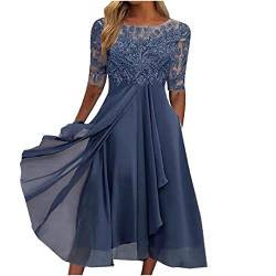 Sommerkleid Damen Knielang A-Line Kleider Elegant Einfarbig Cocktailkleid Chiffon Kleid Sexy V-Ausschnitt Partykleid mit Spizen Kurzarm Abendkleid Hoch Taille Vintage Swing Brautkleid von Generic