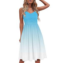 Sommerkleid Damen Knielang Kleider Spaghetti Trägerkleid für Hochzeitsgäste High Waist Freizeitkleid Rückenfrei Partykleid Ballkleid Urlaub Strandkleid Midikleid Teenager Mädchen Sommerkleidung von Generic