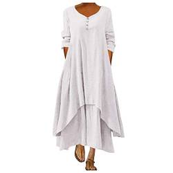 Sommerkleid Damen Leinen Kleider Lang Leinenkleid Kaftan Kleid Maxikleid Elegant Große Größen Baumwolle Leinen Blusenkleid Boho Casual Freizeitkleid Maxi Langes Sommer Strandkleid von Generic