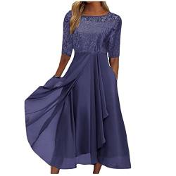 Sommerkleid Damen Wadenlang Spitze Kleider Damen Sommer Elegant Asymmetrisch Strandkleid Damen Halbarm Einfarbig Abendkleid Damen A Linie Luftig Chiffonkleid Damen Leicht Party von Generic