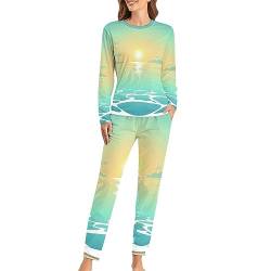 Sonnenuntergang Im Meer Damen Schlafanzug Lange Pyjama Set Zweiteiliger Nachtwäsche Langarm Hausanzug Sleepwear von Generic