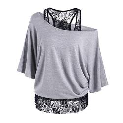 Spitzen Oberteile Damen - Schulterfreies Oberteil Damen - Bluse Damen Elegant Langarmshirt Tunika Top Große Größen T Shirt Langarm Fledermausärmel Blusenshirt Lässig Party - Shirts & Blusen für Frauen von Generic