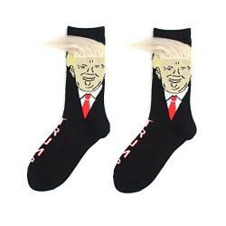 Spoof Lustige Präsident Donald Trump Socken mit 3D Fake Hair Crew Socken Herren Socken Streetwear Hip Hop Baumwollsocken, weiß, S/L von Generic
