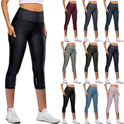 Sport Leggings Damen Sporthose Capri 3/4 High Waist Elastische Blickdicht Sportleggins Fitnesshose mit Seitentaschen für Yoga Freizeit von Generic