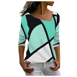 Sport Tank top Damen Bluse Damen schwarz Tshirt Damen v Ausschnitt sexy Unregelmäßig Gestreifte Schräge Kragen Langarm T-Shirt Blusen Lose Tunika Hemdbluse Damenoberteil (Cyan, L) von Generic