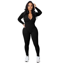 Sportoverall mit Reißverschluss für Damen Jumpsuits Sportbody Fitness Overall Ganzanzug Gymnastik Trikot Body Elastisch Yoga Bodysuit Leggings Square Neck Hip Lift Slim Fit Langarm Strampelhöschen von Generic