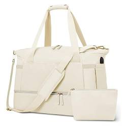 Sporttasche für Damen, 37 l, Sporttasche, Reisetasche, mit USB-Ladeanschluss, Handtaschenhalter, beige, Einheitsgröße von Generic