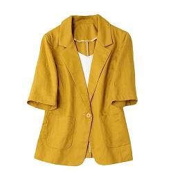 Spring and Summen Anzugjacke Damen Anzug Kurzarm Baumwolle und Leinen All-Match Kurz Dünner Mantel, gelb, 36 von Generic