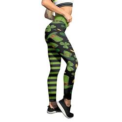 St. Patrick's Day Lucky Irish Green Kleeblatt-farbige Strumpfhose, sportlich gemustert, hohe Taille, Blattdruck, Scrunch Butt Leggings für Damen, Yogahose, hohe Taille, Laufhose, weich, Schwarz , M von Generic