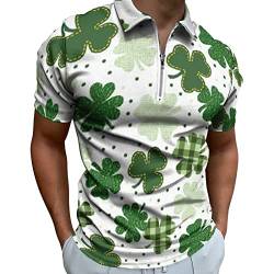 St. Patricks Day T-Shirt Herren, Poloshirt Herren Kurzarm Revers Polohemd mit Zip St. Patrick's Day Drucken Polo Shirt Männer Sommer Slim Fit Golf Sports Oberteile Tops Festlich Bluse von Generic