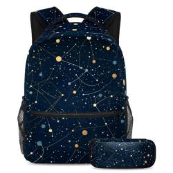 Starry Sky Machen Sie sich bereit für die Schule mit diesem 2-teiligen Schulranzen-Set, Rucksack und Federmäppchen für Jungen, Mädchen und Teenager, Mehrfarbig Nr. 04, B：29.4x20x40cm P：19x7.5x3.8cm, von Generic