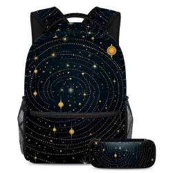 Starry Sky Travel in Style mit diesem Rucksack und Federmäppchen Set, perfekte Büchertasche für Studenten, Mehrfarbig Nr. 02, B：29.4x20x40cm P：19x7.5x3.8cm, Tagesrucksack von Generic