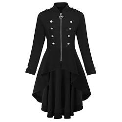 Steampunk Jacke Damen -Gothic Mantel Damen Mittelalter Kleidung Vintage Gehrock Frack Jacke Frauen Spitzen Punk Mäntel Hi-Low Viktorianischer Trenchcoat Cosplay Uniform Karneval Halloween Kostüm von Generic