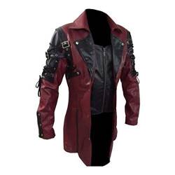 Steampunk Jacke Herren -Punk Lederjacke Herren Gothic Ledermantel Herren Vintage Biker Jacke Übergangsjacke Motorrad Männer Mantel Trenchcoats Windjacke Jacket Cosplay Karneval Halloween Kostüm von Generic