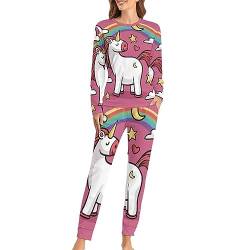 Sterne Mond Einhorn Damen Schlafanzug Lange Pyjama Set Zweiteiliger Nachtwäsche Langarm Hausanzug Sleepwear von Generic