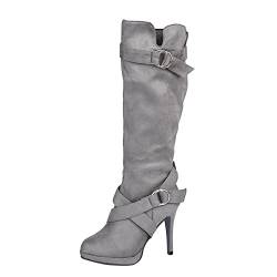 Stiefeletten Damen,Stiefel Damen High Heel Stiletto Kniehohe Boots Riemchen Schnalle Schuhe Seitlichem Reißverschluss Damenstiefel Modische Lange Schuhe Winter Lässig Damen-Stiefel von Generic