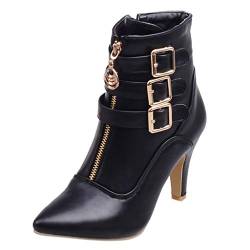 Stiefeletten Damen,Stiefel Damen Leder High Heel Stiletto Knöchelhoher Kurzschaft Boots Leder Schnalle Reißverschluss Spitze Stiefelette Hoch Modische Bequem Damenstiefel Mode Damenschuhe von Generic